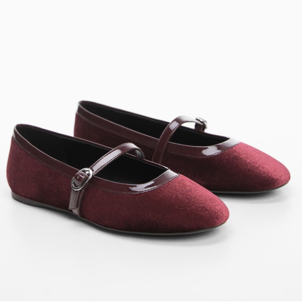 BNWT MANGO BURGUNDY VELVET BALLET FLATS